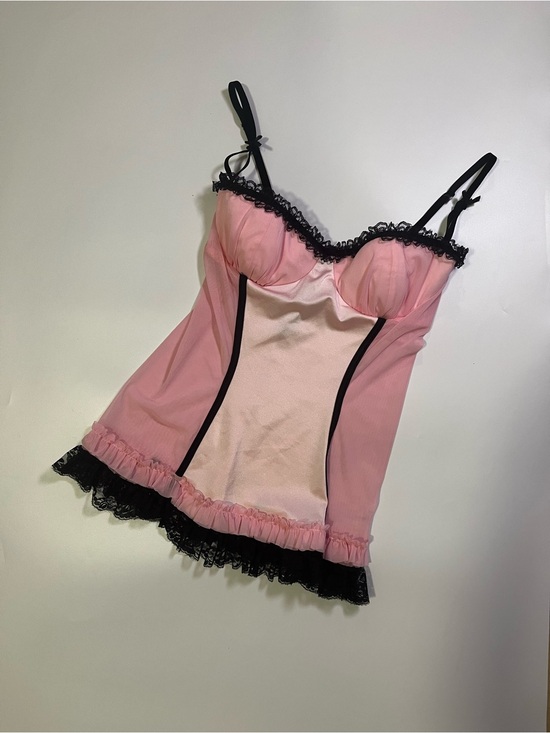 Coquette Tops - y2k pink coquette black lace bustier